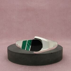 taxco mexico sterling silver vintage onyx malachite bracelet size 6.75in